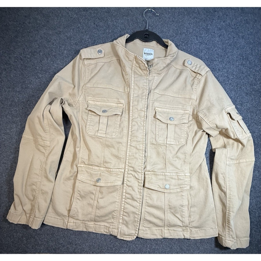 Kensie Jeans Women's Utility Field Jacket Size L Tan Cotton Blend